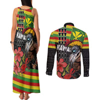 Kanaka Maoli Ikaika Warrior Couples Matching Tank Maxi Dress and Long Sleeve Button Shirt Hibiscus Kakau Art and Tapa Tribal Pattern LT03 - Polynesian Pride
