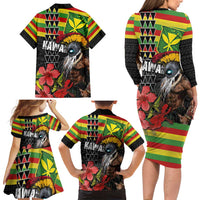Kanaka Maoli Ikaika Warrior Family Matching Long Sleeve Bodycon Dress and Hawaiian Shirt Hibiscus Kakau Art and Tapa Tribal Pattern LT03 - Polynesian Pride