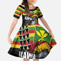Kanaka Maoli Ikaika Warrior Family Matching Mermaid Dress and Hawaiian Shirt Hibiscus Kakau Art and Tapa Tribal Pattern LT03 Daughter's Dress Black - Polynesian Pride