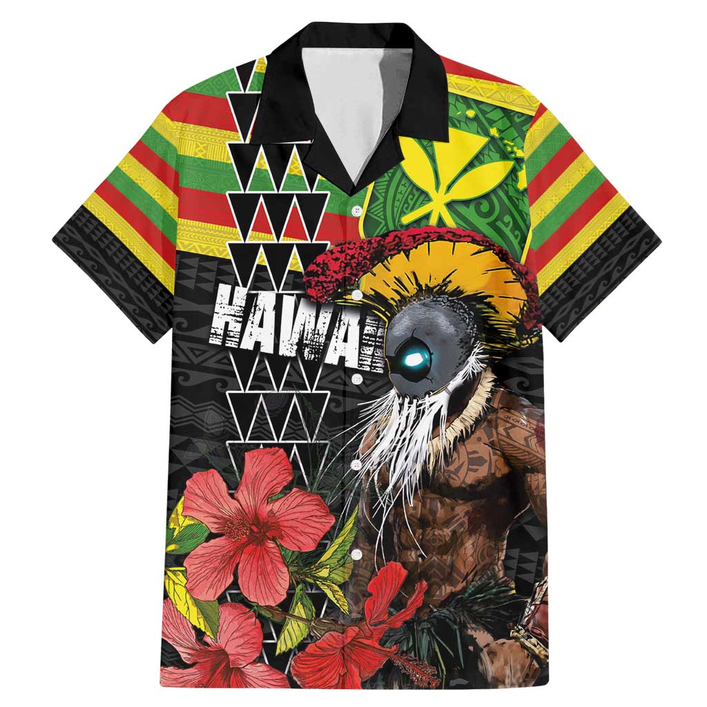 Kanaka Maoli Ikaika Warrior Family Matching Mermaid Dress and Hawaiian Shirt Hibiscus Kakau Art and Tapa Tribal Pattern LT03 Dad's Shirt - Short Sleeve Black - Polynesian Pride