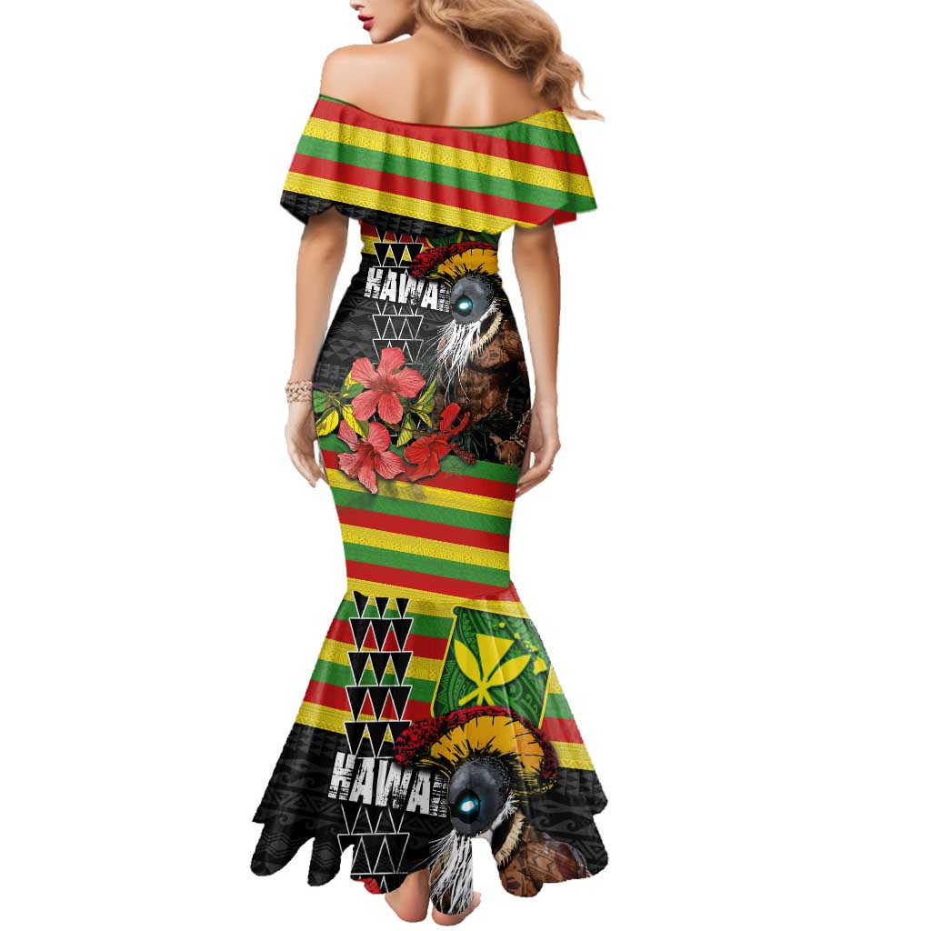 Kanaka Maoli Ikaika Warrior Family Matching Mermaid Dress and Hawaiian Shirt Hibiscus Kakau Art and Tapa Tribal Pattern LT03 - Polynesian Pride