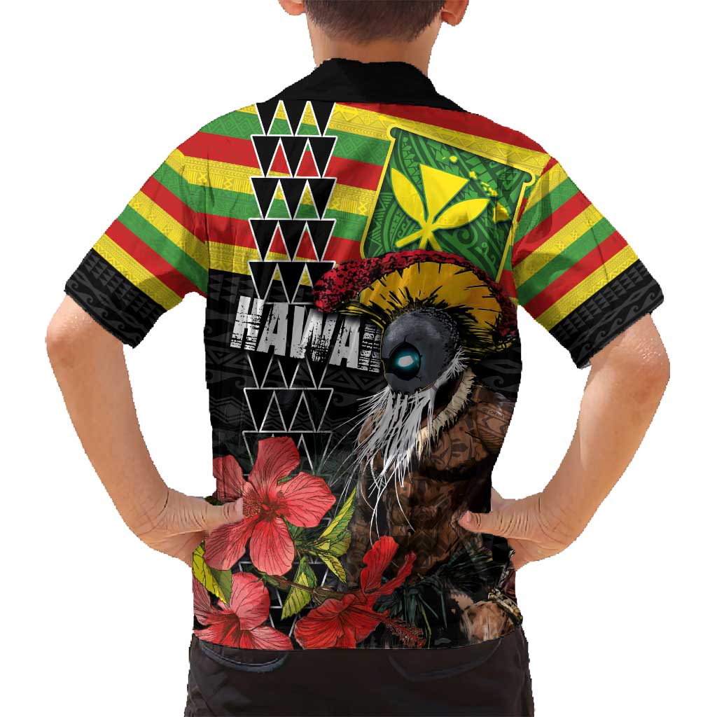 Kanaka Maoli Ikaika Warrior Family Matching Off Shoulder Short Dress and Hawaiian Shirt Hibiscus Kakau Art and Tapa Tribal Pattern LT03 - Polynesian Pride