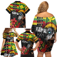 Kanaka Maoli Ikaika Warrior Family Matching Off Shoulder Short Dress and Hawaiian Shirt Hibiscus Kakau Art and Tapa Tribal Pattern LT03 - Polynesian Pride
