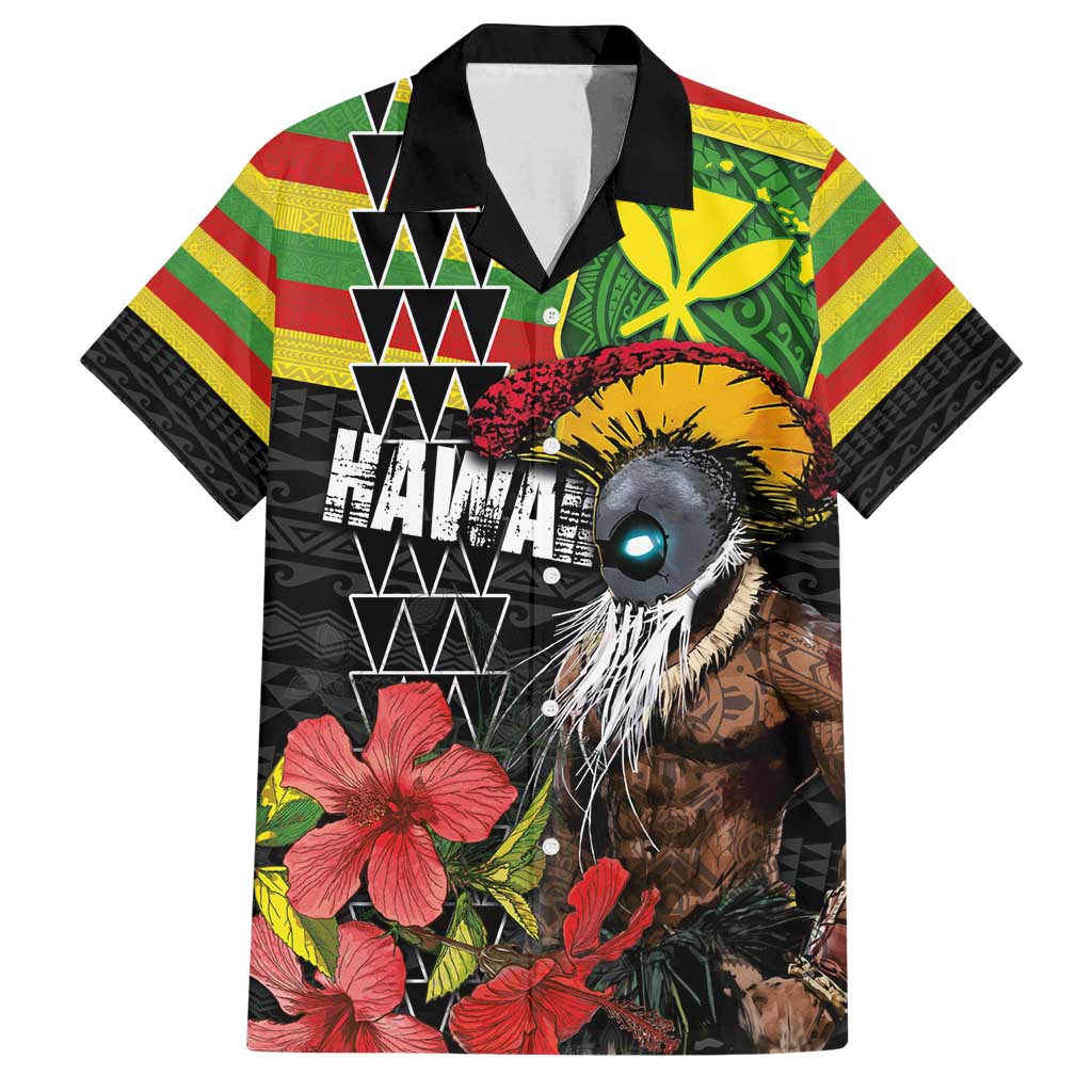 Kanaka Maoli Ikaika Warrior Family Matching Off Shoulder Short Dress and Hawaiian Shirt Hibiscus Kakau Art and Tapa Tribal Pattern LT03 Dad's Shirt - Short Sleeve Black - Polynesian Pride