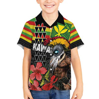 Kanaka Maoli Ikaika Warrior Family Matching Puletasi and Hawaiian Shirt Hibiscus Kakau Art and Tapa Tribal Pattern LT03 Son's Shirt Black - Polynesian Pride