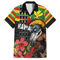 Kanaka Maoli Ikaika Warrior Family Matching Short Sleeve Bodycon Dress and Hawaiian Shirt Hibiscus Kakau Art and Tapa Tribal Pattern LT03 Dad's Shirt - Short Sleeve Black - Polynesian Pride