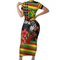 Kanaka Maoli Ikaika Warrior Family Matching Short Sleeve Bodycon Dress and Hawaiian Shirt Hibiscus Kakau Art and Tapa Tribal Pattern LT03 Mom's Dress Black - Polynesian Pride