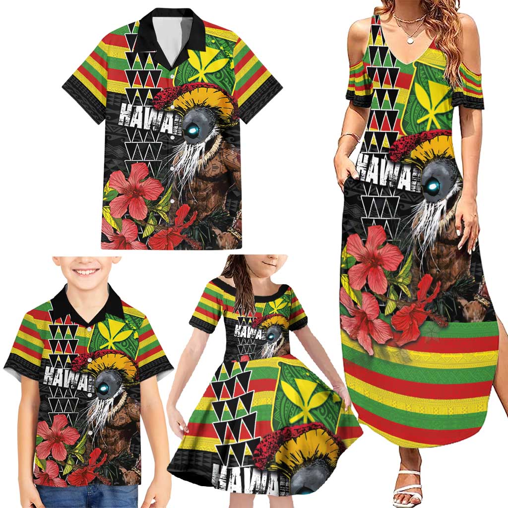 Kanaka Maoli Ikaika Warrior Family Matching Summer Maxi Dress and Hawaiian Shirt Hibiscus Kakau Art and Tapa Tribal Pattern LT03 - Polynesian Pride