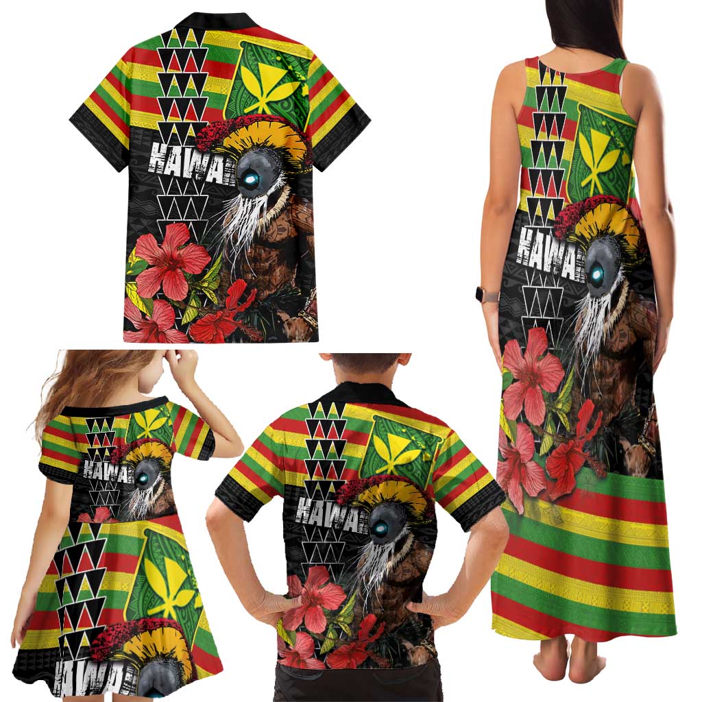 Kanaka Maoli Ikaika Warrior Family Matching Tank Maxi Dress and Hawaiian Shirt Hibiscus Kakau Art and Tapa Tribal Pattern LT03 - Polynesian Pride