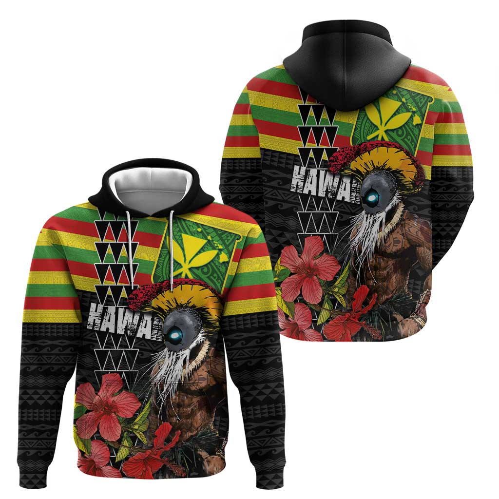 Kanaka Maoli Ikaika Warrior Hoodie Hibiscus Kakau Art and Tapa Tribal Pattern LT03 - Polynesian Pride