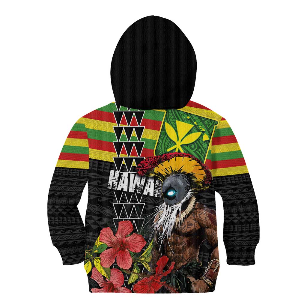 Kanaka Maoli Ikaika Warrior Kid Hoodie Hibiscus Kakau Art and Tapa Tribal Pattern LT03 - Polynesian Pride