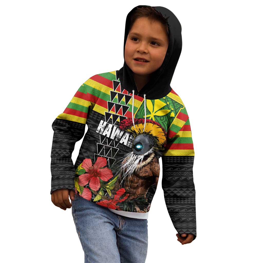 Kanaka Maoli Ikaika Warrior Kid Hoodie Hibiscus Kakau Art and Tapa Tribal Pattern LT03 - Polynesian Pride