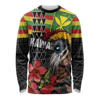Kanaka Maoli Ikaika Warrior Long Sleeve Shirt Hibiscus Kakau Art and Tapa Tribal Pattern LT03 Unisex Black - Polynesian Pride