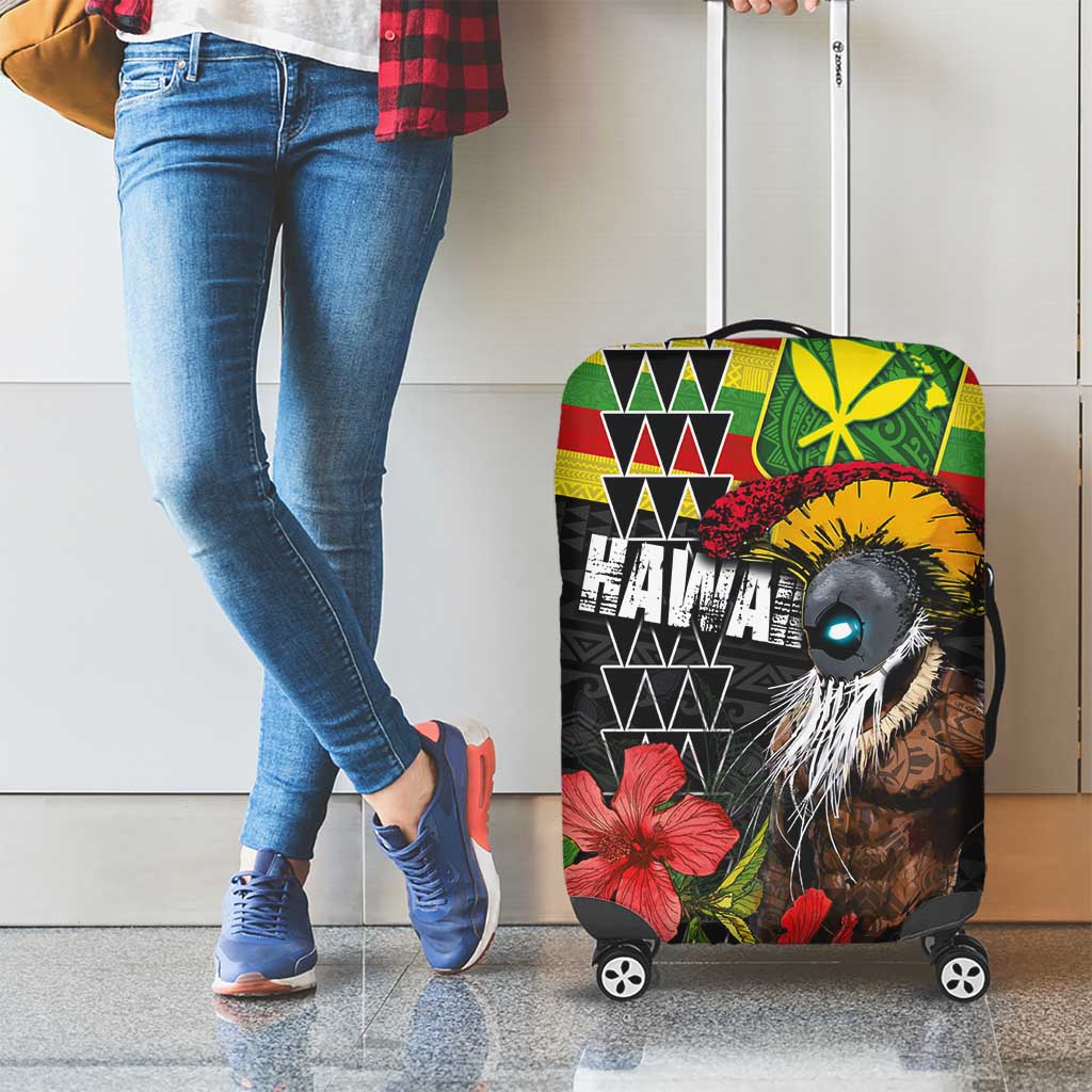 Kanaka Maoli Ikaika Warrior Luggage Cover Hibiscus Kakau Art and Tapa Tribal Pattern LT03 - Polynesian Pride