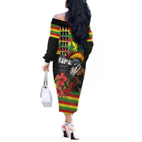 Kanaka Maoli Ikaika Warrior Off The Shoulder Long Sleeve Dress Hibiscus Kakau Art and Tapa Tribal Pattern LT03 - Polynesian Pride
