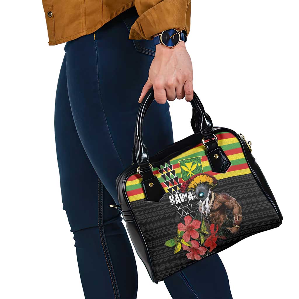 Kanaka Maoli Ikaika Warrior Shoulder Handbag Hibiscus Kakau Art and Tapa Tribal Pattern