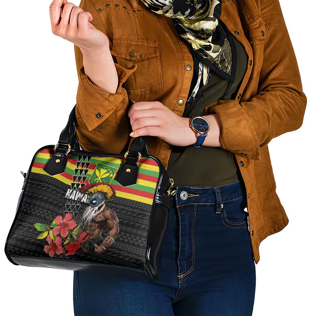 Kanaka Maoli Ikaika Warrior Shoulder Handbag Hibiscus Kakau Art and Tapa Tribal Pattern