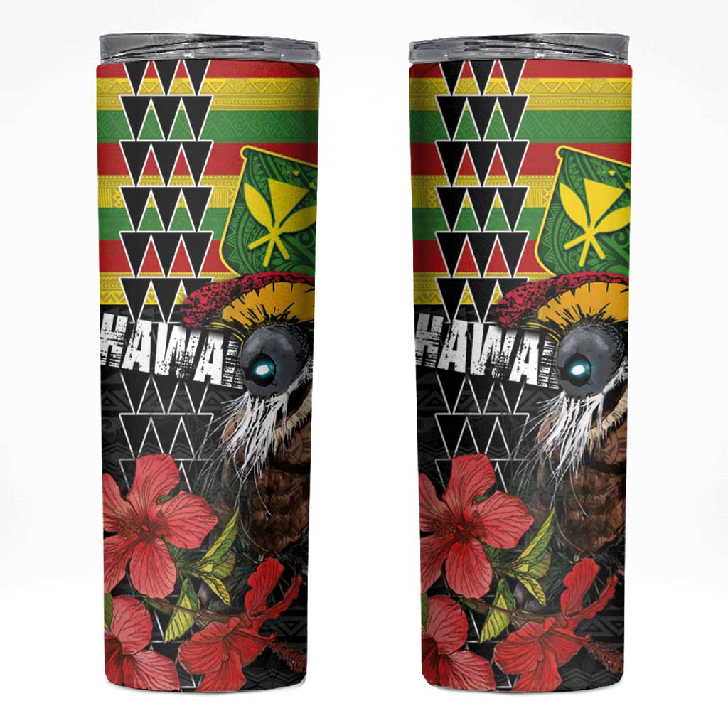 Kanaka Maoli Ikaika Warrior Skinny Tumbler Hibiscus Kakau Art and Tapa Tribal Pattern LT03 Black - Polynesian Pride