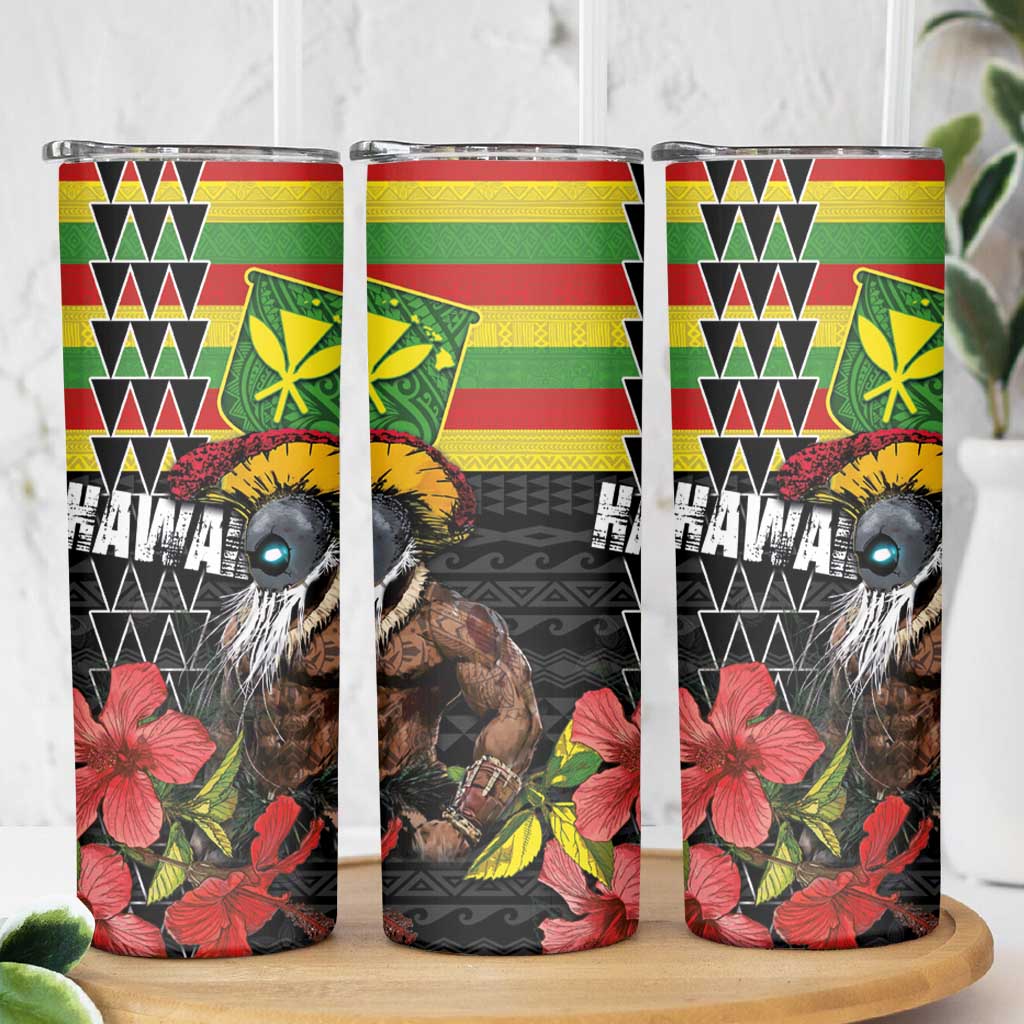 Kanaka Maoli Ikaika Warrior Skinny Tumbler Hibiscus Kakau Art and Tapa Tribal Pattern LT03 - Polynesian Pride