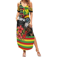 Kanaka Maoli Ikaika Warrior Summer Maxi Dress Hibiscus Kakau Art and Tapa Tribal Pattern LT03 Women Black - Polynesian Pride