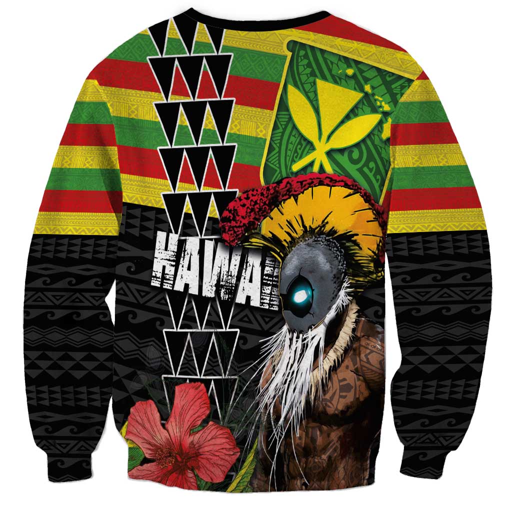 Kanaka Maoli Ikaika Warrior Sweatshirt Hibiscus Kakau Art and Tapa Tribal Pattern