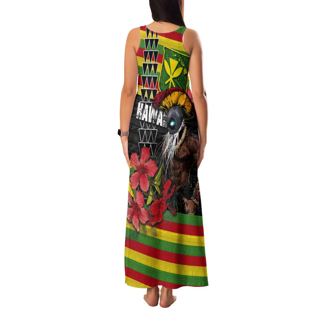 Kanaka Maoli Ikaika Warrior Tank Maxi Dress Hibiscus Kakau Art and Tapa Tribal Pattern LT03 - Polynesian Pride