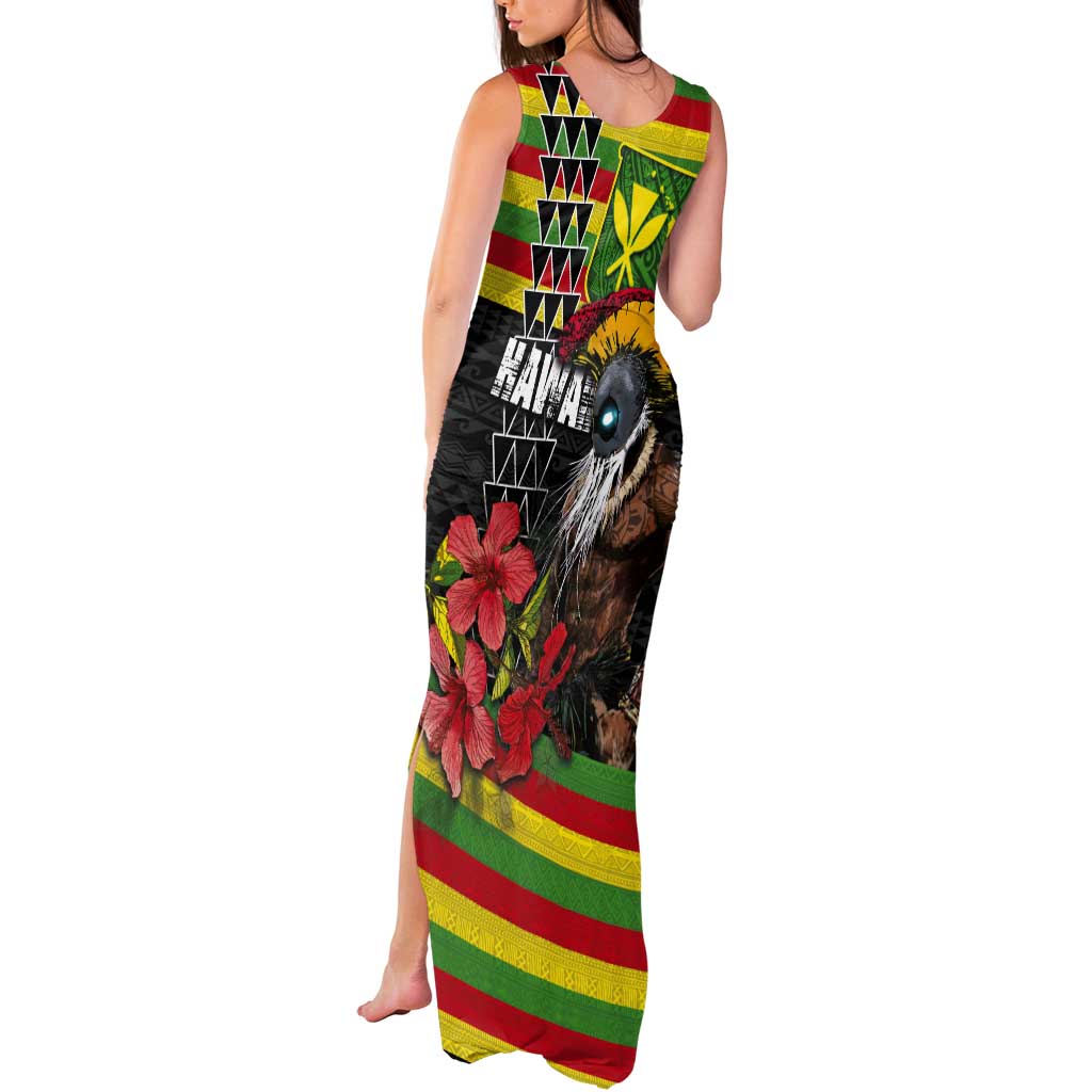 Kanaka Maoli Ikaika Warrior Tank Maxi Dress Hibiscus Kakau Art and Tapa Tribal Pattern LT03 - Polynesian Pride