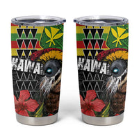 Kanaka Maoli Ikaika Warrior Tumbler Cup Hibiscus Kakau Art and Tapa Tribal Pattern LT03 Black - Polynesian Pride