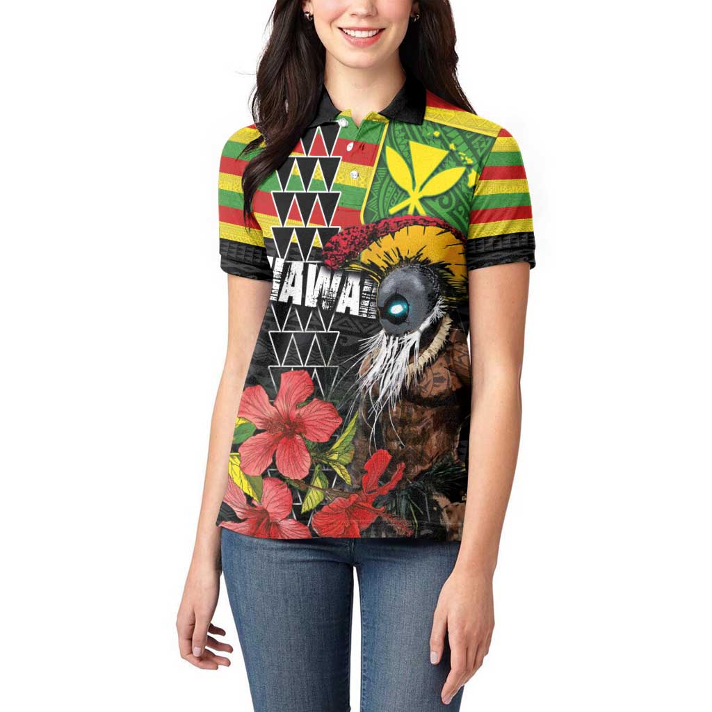 Kanaka Maoli Ikaika Warrior Women Polo Shirt Hibiscus Kakau Art and Tapa Tribal Pattern