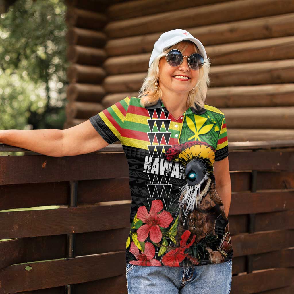 Kanaka Maoli Ikaika Warrior Women Polo Shirt Hibiscus Kakau Art and Tapa Tribal Pattern