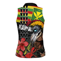 Kanaka Maoli Ikaika Warrior Women Sleeveless Polo Shirt Hibiscus Kakau Art and Tapa Tribal Pattern LT03 - Polynesian Pride
