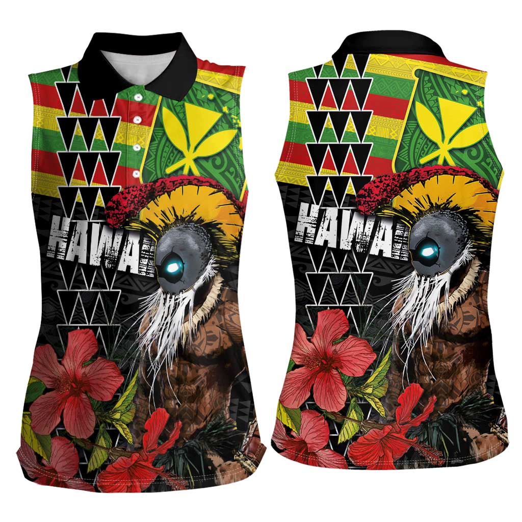 Kanaka Maoli Ikaika Warrior Women Sleeveless Polo Shirt Hibiscus Kakau Art and Tapa Tribal Pattern LT03 - Polynesian Pride