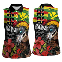 Kanaka Maoli Ikaika Warrior Women Sleeveless Polo Shirt Hibiscus Kakau Art and Tapa Tribal Pattern LT03 - Polynesian Pride