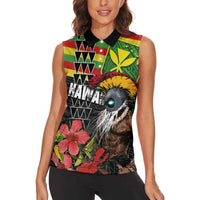 Kanaka Maoli Ikaika Warrior Women Sleeveless Polo Shirt Hibiscus Kakau Art and Tapa Tribal Pattern LT03 - Polynesian Pride