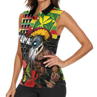 Kanaka Maoli Ikaika Warrior Women Sleeveless Polo Shirt Hibiscus Kakau Art and Tapa Tribal Pattern LT03 - Polynesian Pride