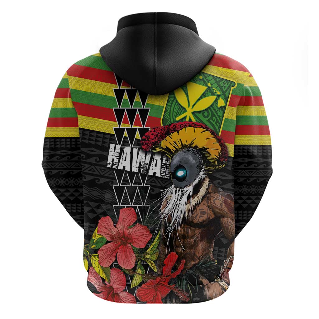 Kanaka Maoli Ikaika Warrior Zip Hoodie Hibiscus Kakau Art and Tapa Tribal Pattern LT03 - Polynesian Pride