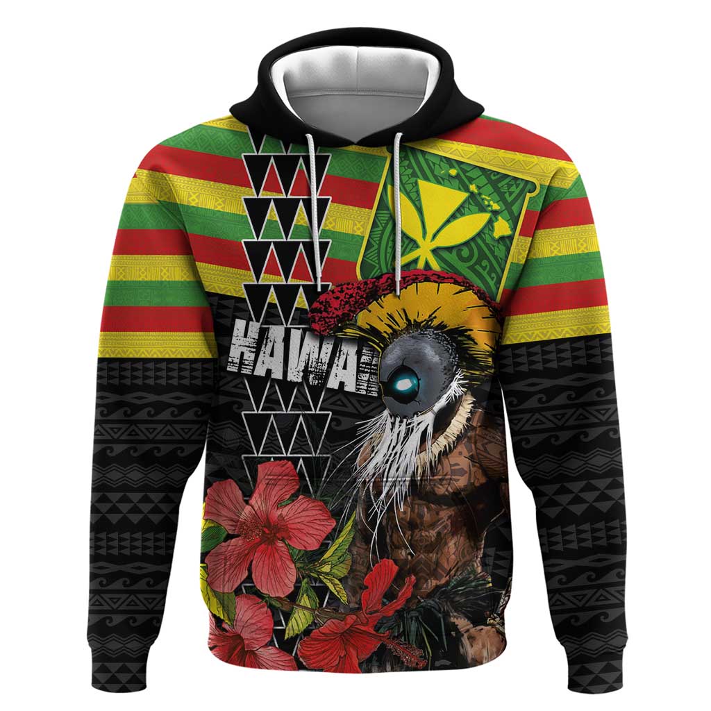Kanaka Maoli Ikaika Warrior Zip Hoodie Hibiscus Kakau Art and Tapa Tribal Pattern LT03 Pullover Hoodie Black - Polynesian Pride