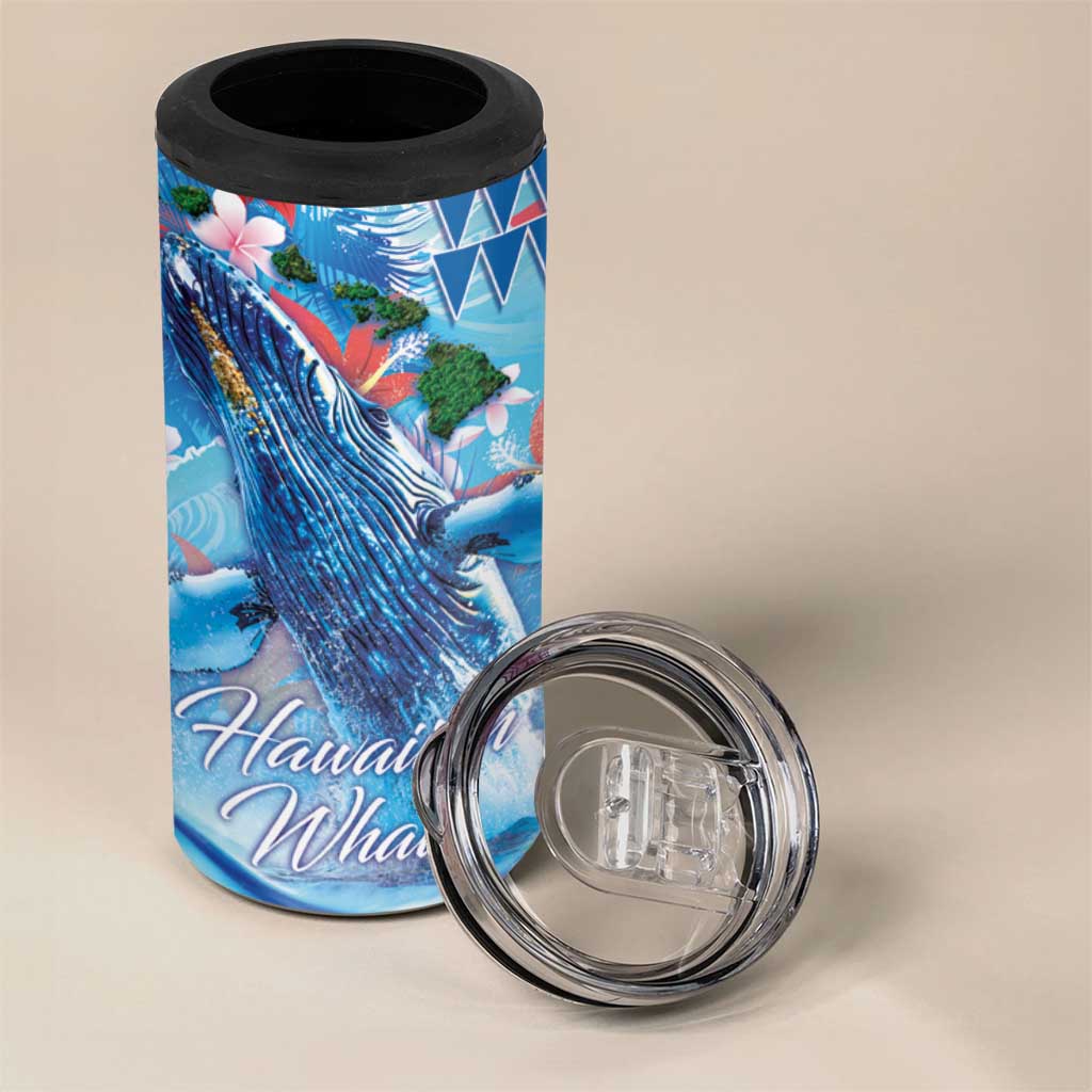 Hawaiian Waves Whale 4 in 1 Can Cooler Tumbler Kakau Art and Tropical Red Hibiscus Flowers LT03 - Polynesian Pride