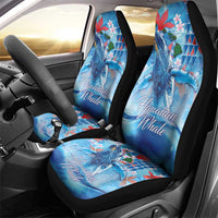 Hawaiian Waves Whale Car Seat Cover Kakau Art and Tropical Red Hibiscus Flowers LT03 - Polynesian Pride