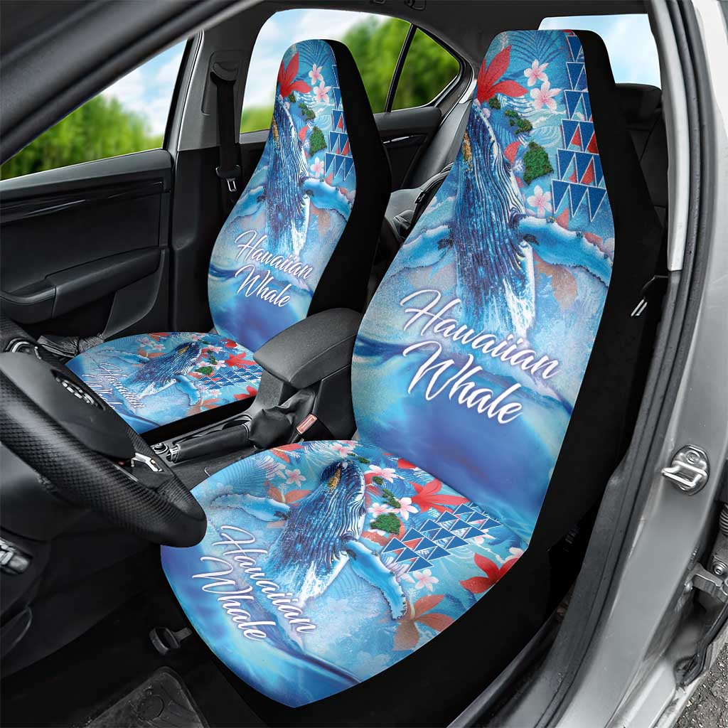 Hawaiian Waves Whale Car Seat Cover Kakau Art and Tropical Red Hibiscus Flowers LT03 - Polynesian Pride