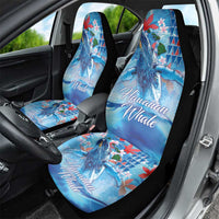Hawaiian Waves Whale Car Seat Cover Kakau Art and Tropical Red Hibiscus Flowers LT03 - Polynesian Pride