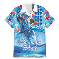 Hawaiian Waves Whale Family Matching Mermaid Dress and Hawaiian Shirt Kakau Art and Tropical Red Hibiscus Flowers LT03 Dad's Shirt - Short Sleeve Blue - Polynesian Pride