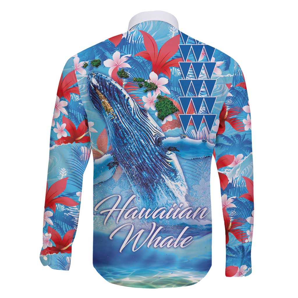 Hawaiian Waves Whale Family Matching Off Shoulder Short Dress and Hawaiian Shirt Kakau Art and Tropical Red Hibiscus Flowers LT03 - Polynesian Pride
