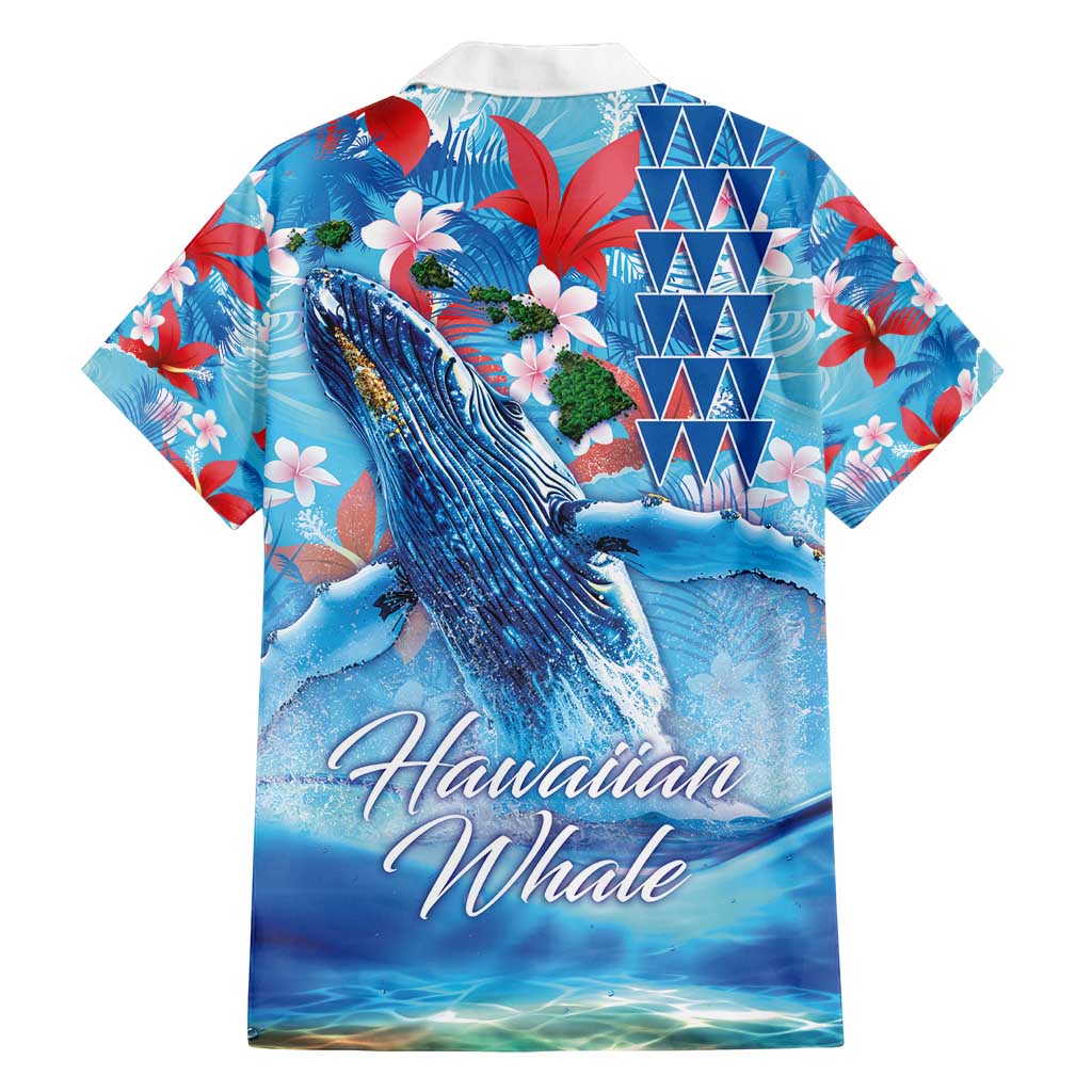 Hawaiian Waves Whale Family Matching Puletasi and Hawaiian Shirt Kakau Art and Tropical Red Hibiscus Flowers LT03 - Polynesian Pride