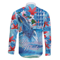 Hawaiian Waves Whale Family Matching Puletasi and Hawaiian Shirt Kakau Art and Tropical Red Hibiscus Flowers LT03 - Polynesian Pride