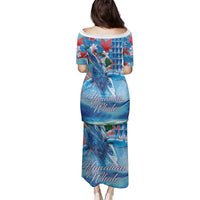 Hawaiian Waves Whale Family Matching Puletasi and Hawaiian Shirt Kakau Art and Tropical Red Hibiscus Flowers LT03 - Polynesian Pride