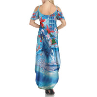 Hawaiian Waves Whale Family Matching Summer Maxi Dress and Hawaiian Shirt Kakau Art and Tropical Red Hibiscus Flowers LT03 - Polynesian Pride