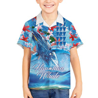 Hawaiian Waves Whale Family Matching Summer Maxi Dress and Hawaiian Shirt Kakau Art and Tropical Red Hibiscus Flowers LT03 Son's Shirt Blue - Polynesian Pride
