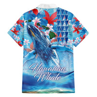 Hawaiian Waves Whale Family Matching Tank Maxi Dress and Hawaiian Shirt Kakau Art and Tropical Red Hibiscus Flowers LT03 - Polynesian Pride