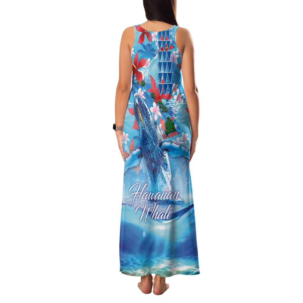 Hawaiian Waves Whale Family Matching Tank Maxi Dress and Hawaiian Shirt Kakau Art and Tropical Red Hibiscus Flowers LT03 - Polynesian Pride